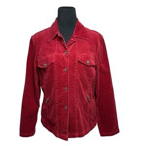 Christopher & Banks Corduroy Jacket Women SZ M Red Pockets Long Sleeve Gilmore